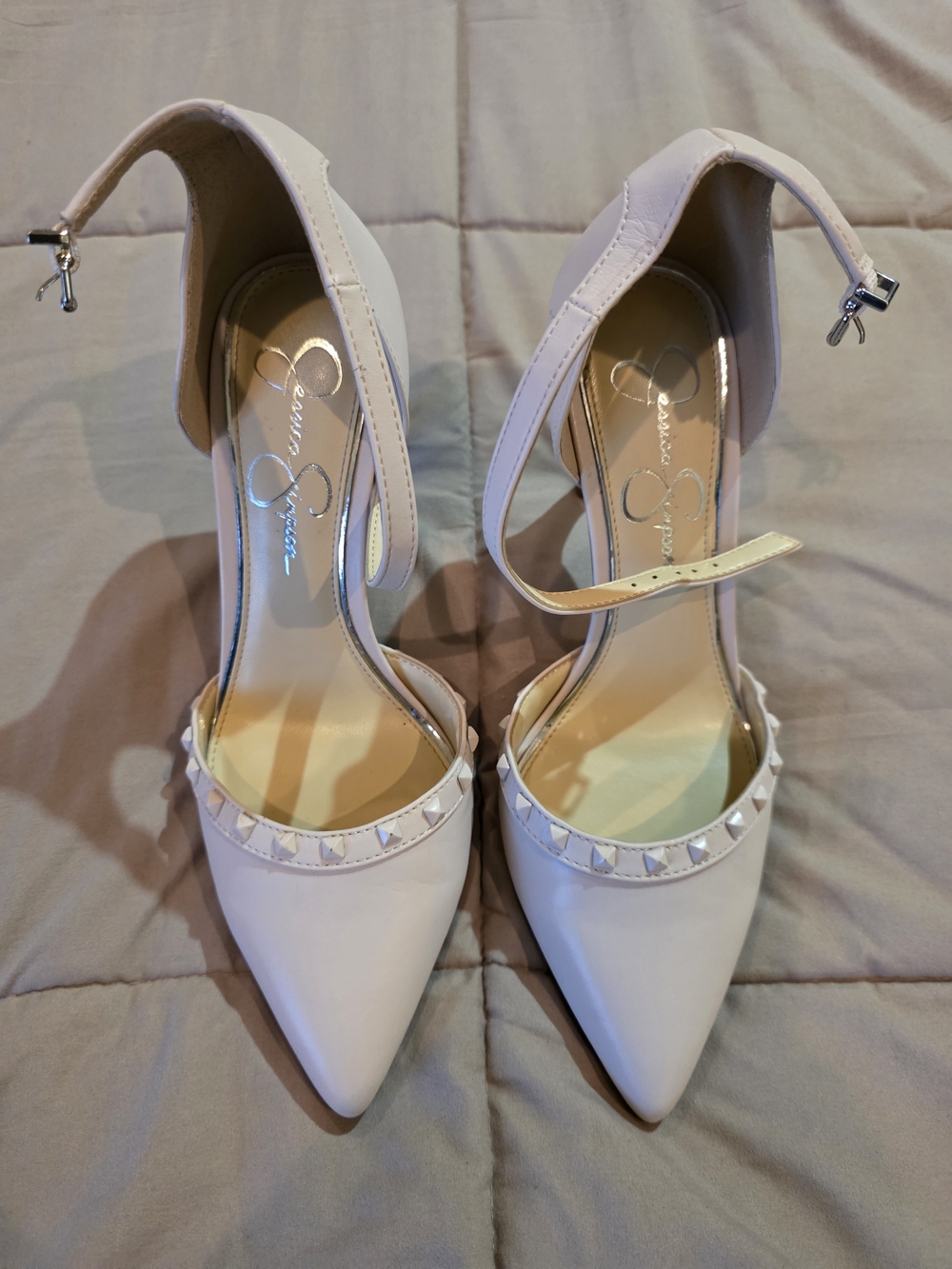 Jessica Simpson Ivory Ankle-Strap Pointed Toe Pumps